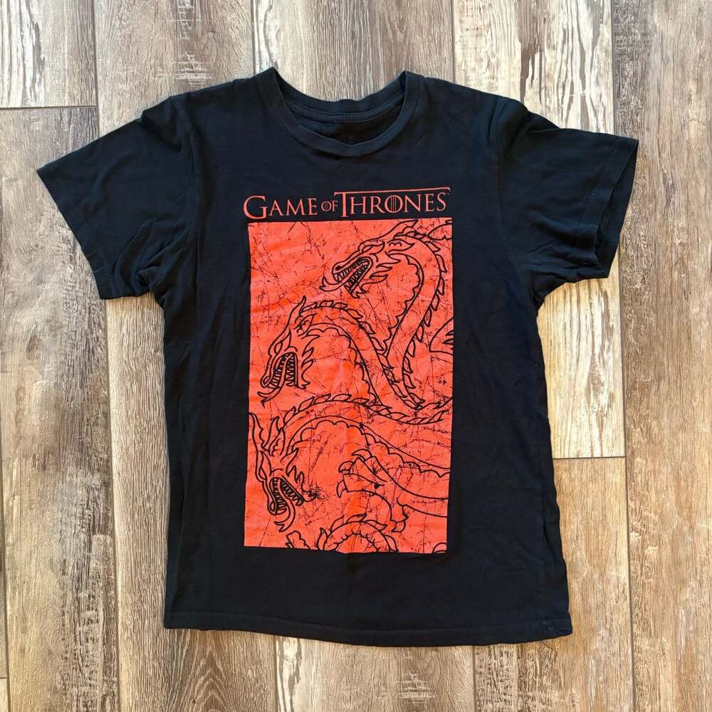 Game of Thrones Dragon Graphic T Shirt Black Red HBO Fantasy Tee M